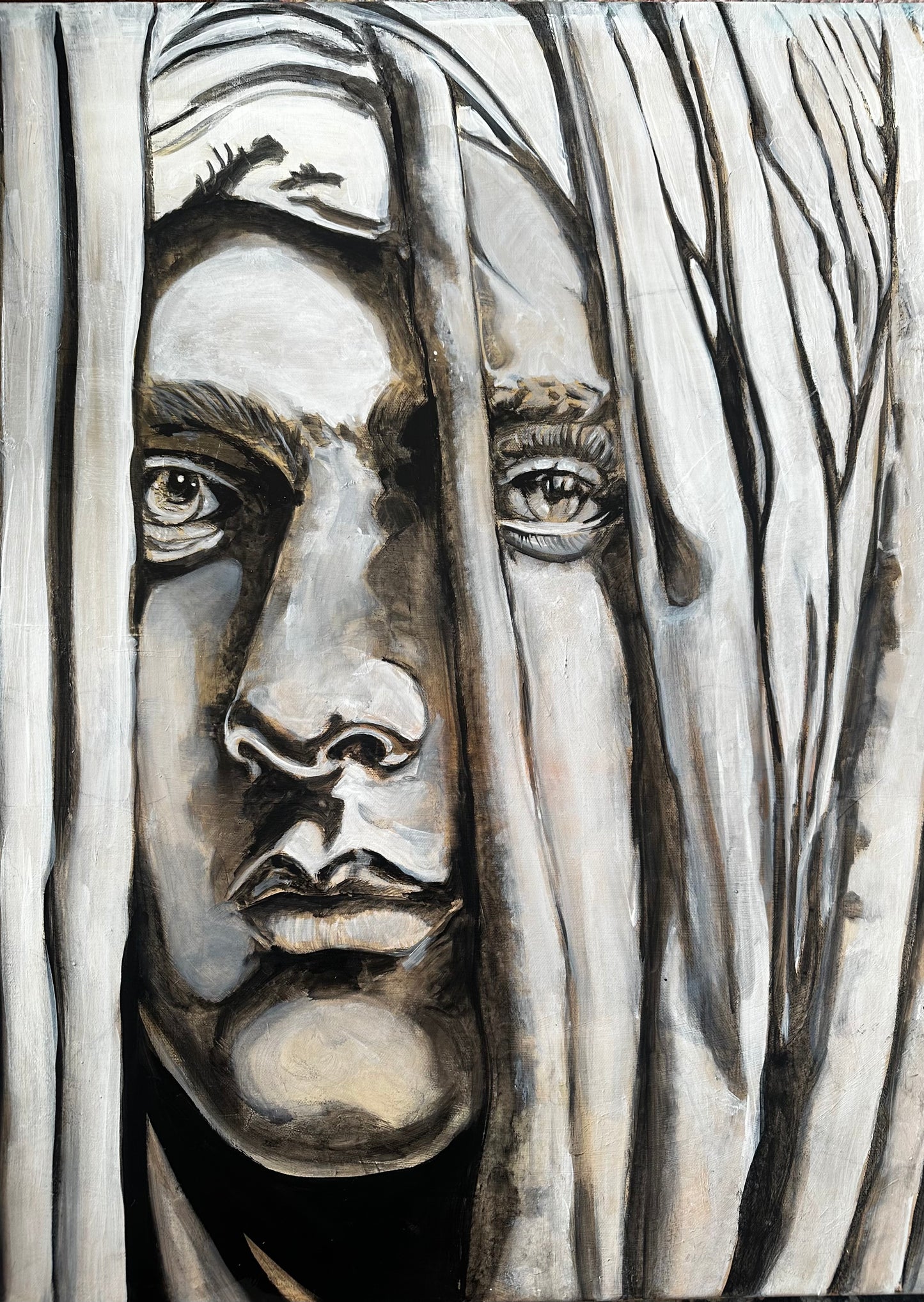 Reflections of the Soul (Charcoal , ink and oil on canvas)